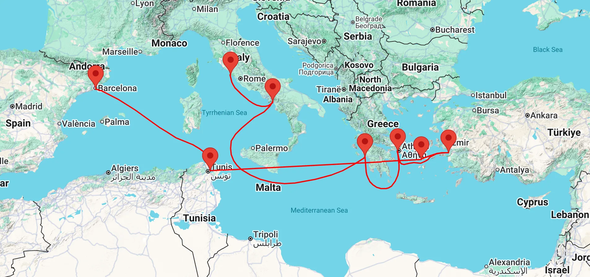 Eastern Mediterranean Cruise from Rome to Barcelona