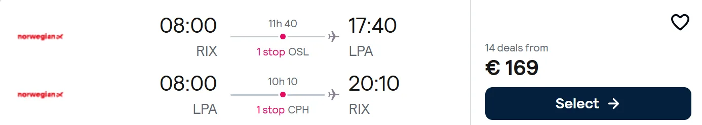 Flights from Riga to LAS PALMAS, Gran Canaria
