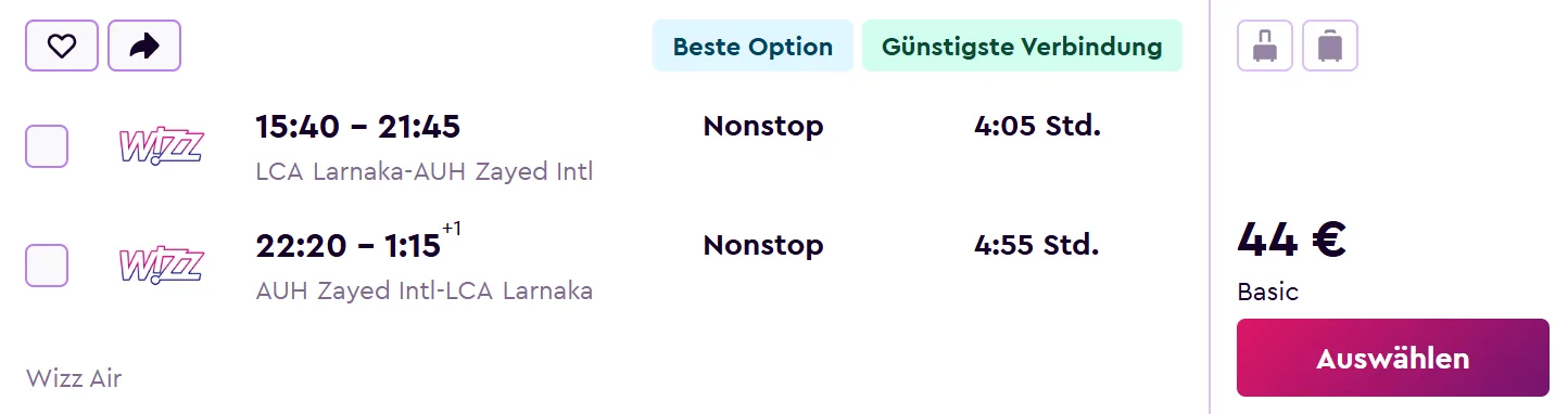 NON STOP flights from Larnaca to ABU DHABI