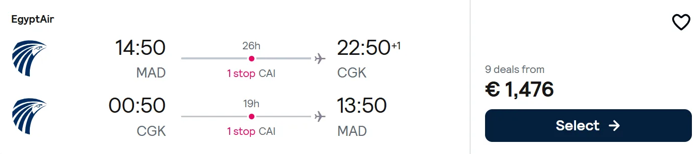 BUSINESS CLASS flights from Madrid to Jakarta, INDONESIA