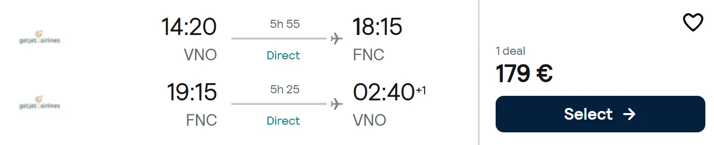 LAST MINUTE flights from Vilnius to MADEIRA (Funchal)